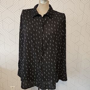 Chelsea And Theodore Button Down Blouse Black  Women's Size XL  Style # 2635011